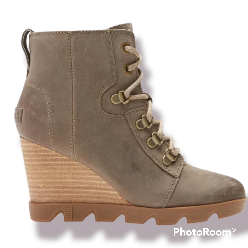 Sorel Joan Of Arc Uptown Waterproof Wedge In Khaki - Picture 4 of 11
